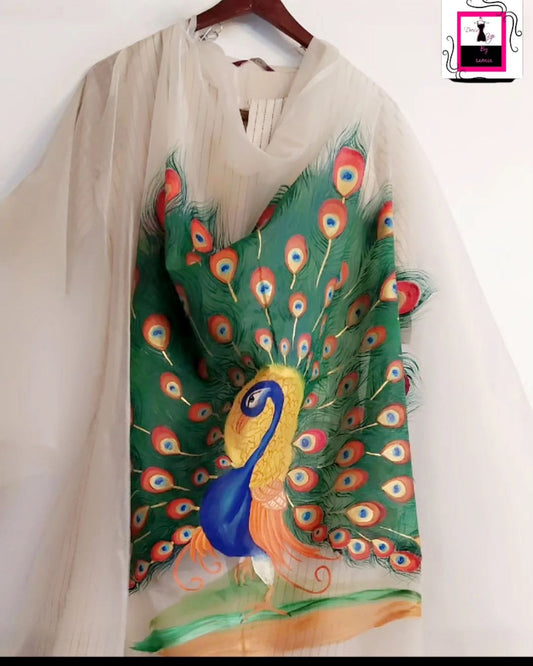 Peacock Painted Unstitched Women’s Dupatta